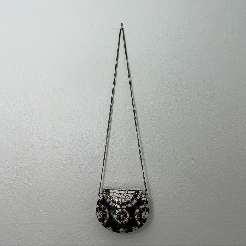 From St Xavier-Silver Metal Bag Handmade Embossed Shoulder Clutch